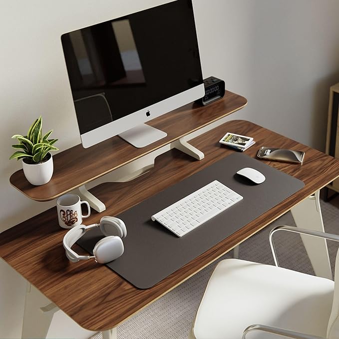 HOEK Desk Bundle 47.5 x 23 Modular Collapsible Workstation with SNAP Assembly Monitor Shelf Under Shelf Side Hook and Wall Cleat Portable Folding Computer Desk for Home Office (Walnut/White)