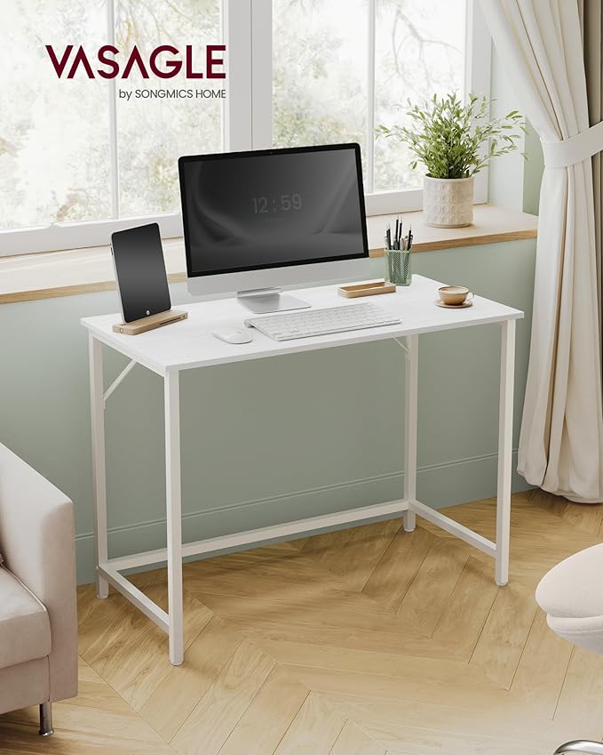 VASAGLE Computer Desk Office Work Desk 39.4 x 19.7 x 29.9 Inches for Study Bedroom Home Office Living Room Maple White and Cloud White ULWD041W44