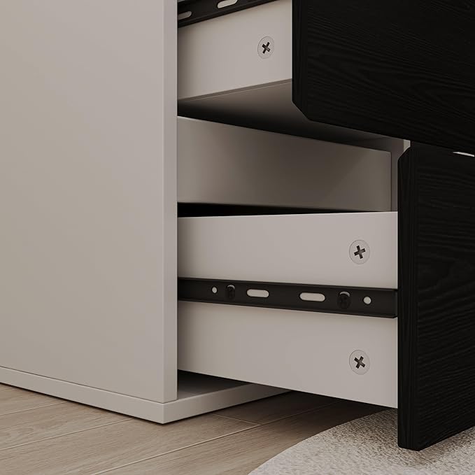 L Shaped Computer Desk 47 Inch Home Office Desk with File Drawers &amp Storage Shelves Small Corner Computer Desk for Small Space (White+Black)