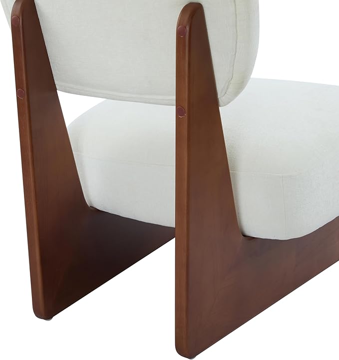 GDFStudio Upholstered Armless Accent Chairs Set of 2 Modern Side Chair Minimalist Leisure Chair with Backrest White Cusion for Living Room Bedroom Reading Room Walnut Slid Wood Base