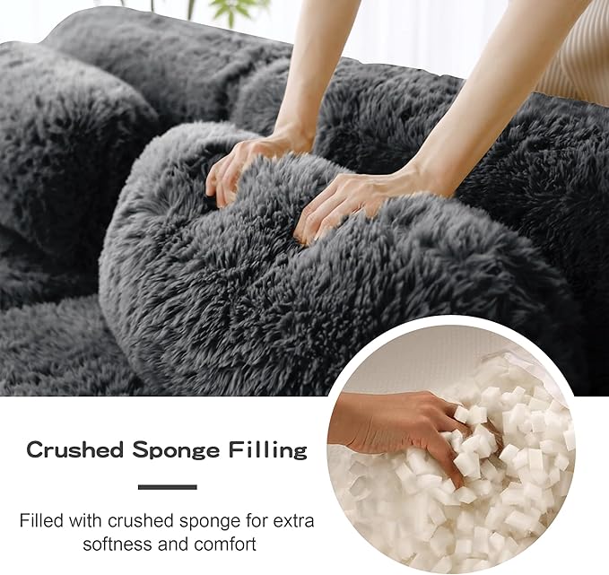 80.4-Inch Boneless Love Seat Couches in a Box Modern 2 Seat Floor Modular Foam Cloud Sofa Faux Fur Loveseat Couch W/Angle Armrests for Home Apartments Bedroom