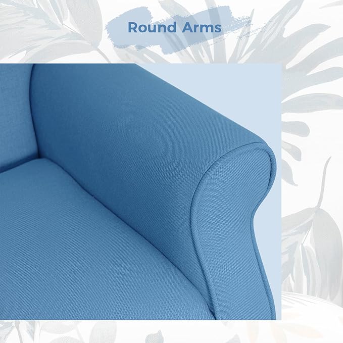 MELLCOM Mid Century Wingback Arm ChairModern Upholstered Fabric High Back Accent Chair with Wood LegsUpholstered Single Sofa Club Chair for Living Room Bedroom Home Office Blue