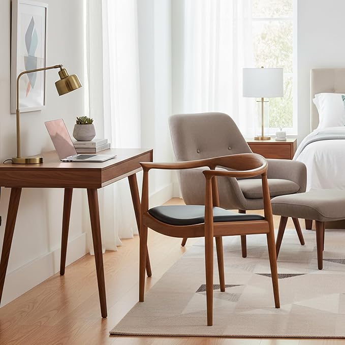 Kennedy Armchair Upholstered Dining Chair Presidential Mid-Century Modern Accent Chair in Chestnut