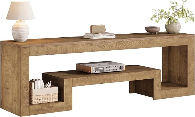 Tribesigns 63-Inch TV Stand for 55/60/65/75-Inch TVs Farmhouse Entertainment Center with Open Storage Shelves Wood Television Console for Living Room Bedroom Wood