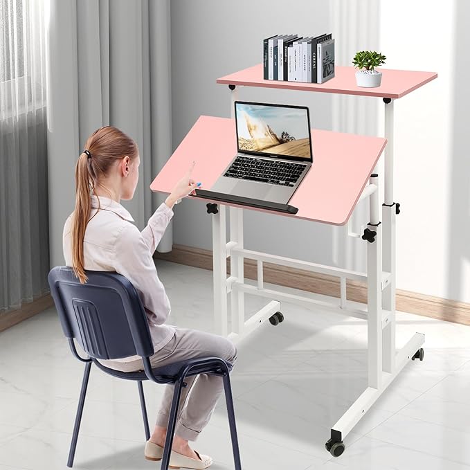 Small Standing Desk Mobile Stand Up Desk With Usb Interfaces&ampSocket Small Adjustable Standing Desk With Wheels&ampHooks Home Workstation For Offices Home Office Areas Student Dormitories (P