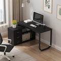 Homsee Home Office Computer Desk Corner Desk with 3 Drawers and 2 Shelves 55 Inch Large L-Shaped Study Writing Table with Storage Cabinet - Black