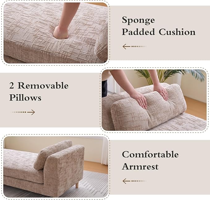 Chifee &amp Vingol 83.1 W End of Bed Bench King Size Bedroom Benches Upholstered Entryway Bench with Removable Pillows for Living Room HallwayWheat