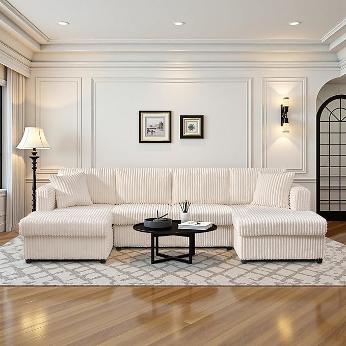 Modular Sectional Sofa U Shaped Cloud Sectional Couches for Living Room Oversized Couch with Doule Chaise &amp Deep Seat Fluffy Corduroy Sofa Washable