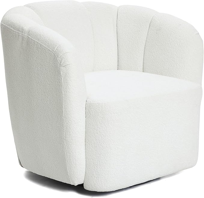 LuxenHome Swivel Barrel Accent Chair Modern Comfy Upholstered Ivory Boucle Accent Chair for Living Room Bedroom NurserySingle Sofa Club Armchair with 360 Degree Soft Elegant Sherpa