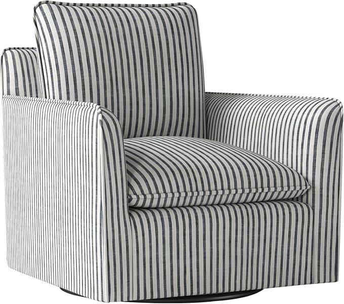 Bonzy Home 34 Swivel Accent ChairWide Upholstered Square Armchair with Thick Padded Backrest Cushion Swivel Reading Chair for Living Room Bedroom Small Spaces Blue Stripe
