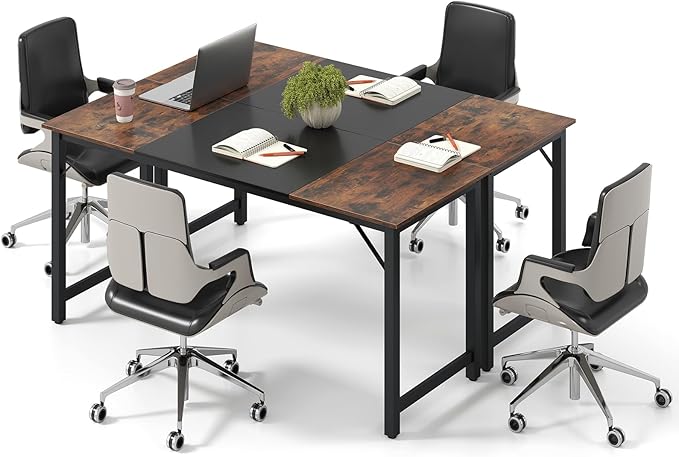 GOFLAME 63” Computer Desk Set of 2 Heavy Duty Metal Frame Laptop Table Writing PC Table Rectangle Home Office Desk Conference Table Meeting Room Boardroom Desk Working Task Desk for Study