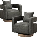 ODUWA Swivel Barrel Accent Chair Set of 226 W Modern Round PU Arm Chair with Weathered Base Upholstered Comfy 360 Degree Swivel Single Circle Club Chair for Bedroom Living Room Hotel Office