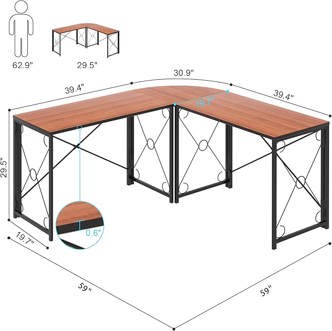 VECELO 39.4 Folding Computer Desk Simple Laptop Table Home Office Workstation for Reading Writing No Assembly Needed Small Space Retro Brown（2pack）