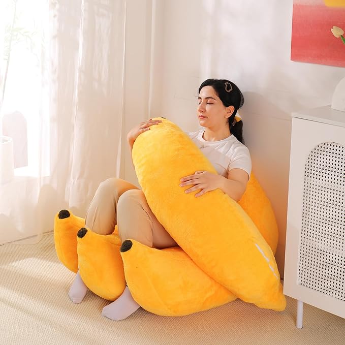 Banana Bean Bag Chair with Ottoman Floor Sofa Bed with Footrest Comfy Convertible Lounger for Teens &amp Adults Plush Couch for Bedroom Living Room or Dorm M-Yellow