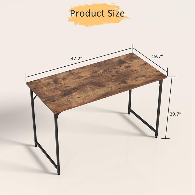 47 Inch Computer Desk with Wood Board and Metal Frame Modern Simple Style Work Desk with Adjustable Feet Study Gaming Desk Table for Home Office Bedroom Small Spaces
