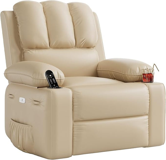 Electric Recliner Chair for Living Room 360° Swivel Electric Massage Recliner Chair with Massage &amp Heat USB Port Cup Holders Side Pocket Ergonomic Lounge Adults Nursery or Bedroom
