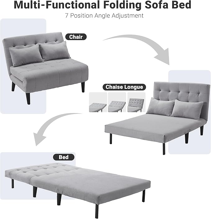 Oversized Foldable Sofa Bed with 7-in-1 Linen Fabric Couch Ideal for Apartments Guest Rooms and Small Space Gray