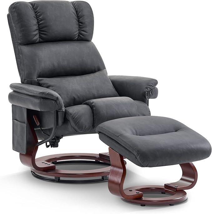 MCombo Swivel Recliners with Ottoman Reclining TV Chairs with Vibration Massage Faux Leather Ergonomic Lounge Chair for Living Room Bedroom 4832 (Dark Grey)