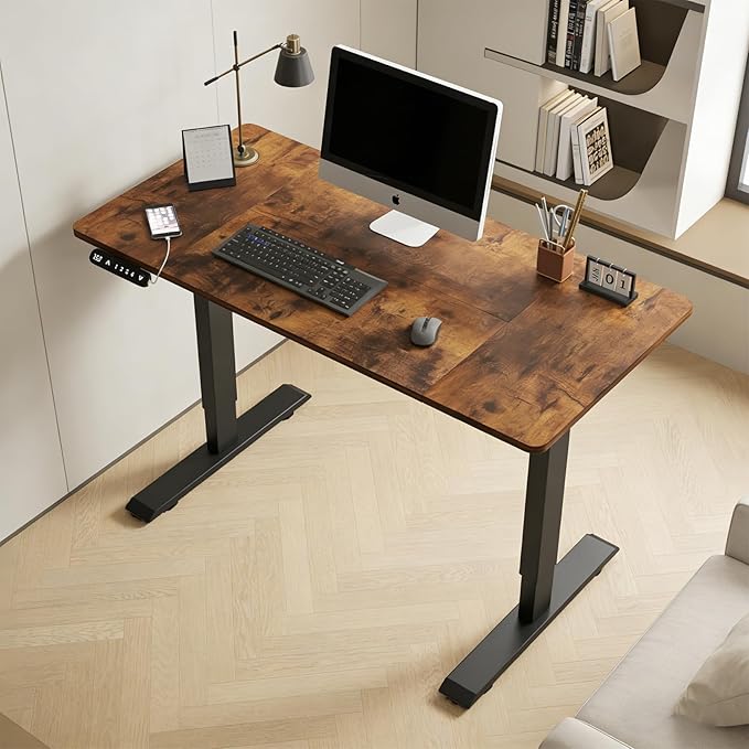 Electric Standing Desk 55 x 24 Inch Height Adjustable Desk Sit Stand Desk with Type-C Charging and Memory Preset Computer Desk for Home Office (Brown Leopard)