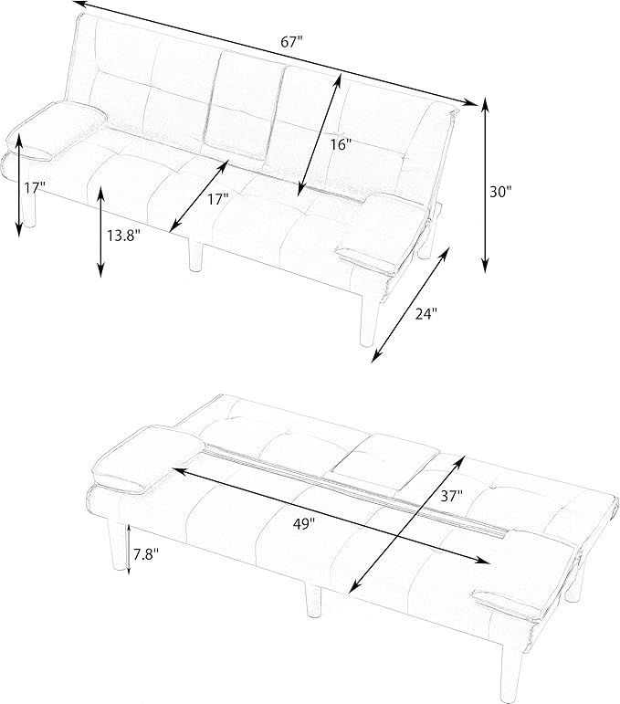 KEIKI 3 in 1 Convertible Sleeper Sofa Bed with Cup Holder Futon Sofa Bed for Living Room Dorm or Home Office Blue
