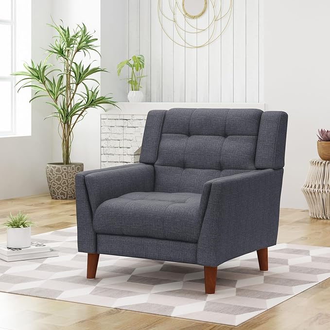 Greenmont Upholstered Armchair - Dark Grey Fabric Modern Chair for Living Room Bedroom or Office