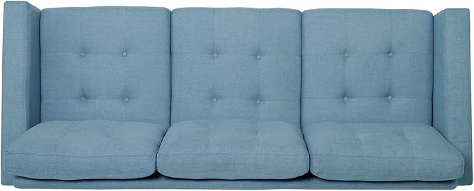 Christopher Knight Home Jenby Modern 3-Seater Sofa Tufted Waffle Stitch Fabric Couch with Rubberwood Tapered Legs Modern Living Room Sofa Couch for Family &amp Guests Blue