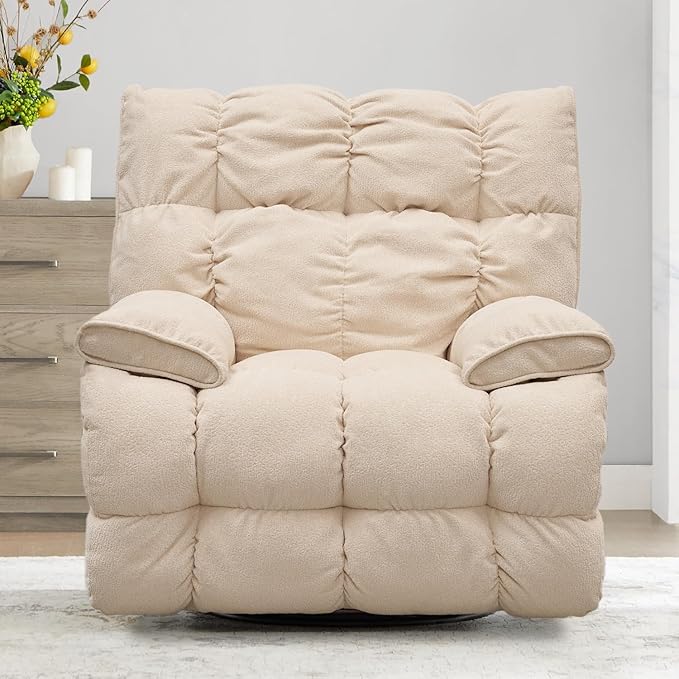 SITJOY Oversized Power Swivel Rocker Recliner Chair Overstuffed Extra Wide Rocking Chair for Big and Tall Glider Recliner Nursery Chair USB Charging Soft Breathable Fabric in Beige Power