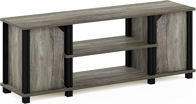 Furinno Brahms TV Stand Entertainment Center with Shelves and Storage for TV Size up to 45 Inch French Oak/Black