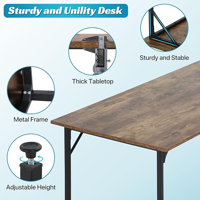 48 Inch Computer Desk Set of 2 Office Desk with Metal Frame Home Office Desk Modern Simple Style for Small Space Home Office Living Room Bedroom Brown