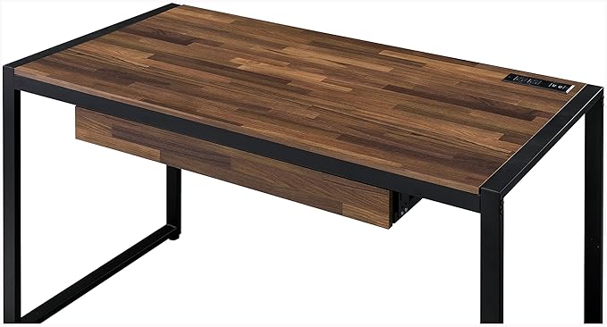 HOMES: Inside + Out Siggers Industrial 1-Drawer Metal USB Port 51 in. Desk for Study Room Home Office Living Room Sand Black and Natural Brown