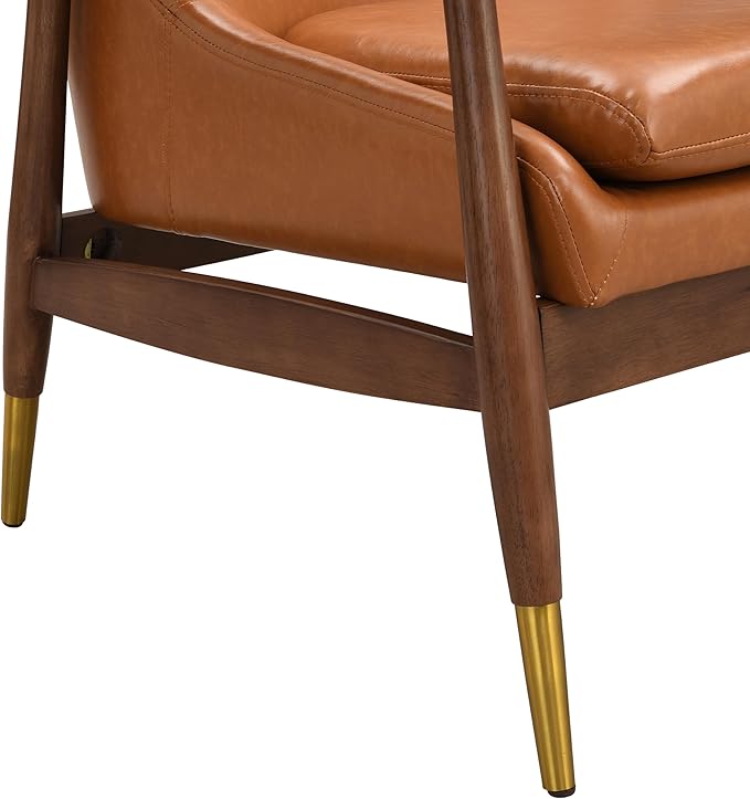 Christopher Knight Home Set of 2 Ashton Mid-Century Modern Faux Leather Accent ChairSolid Wood Club ChairErgonomic Cushion SeatCozy Lounge ChairReading ChairLiving Room/Bedroom/Office Brown