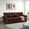 Antetek Comfy Upholstered PU Leather Sofa 82.6-inch Mid-Century Modern Loveseat Sofas with Storage Space &amp Solid Bun Feet 3-Seater Couches for Living Room Small Space Bedroom Brown