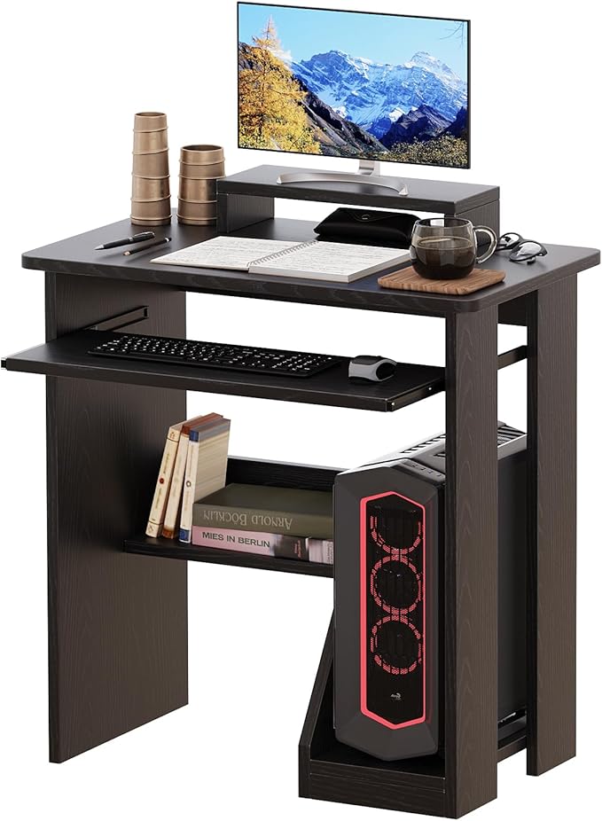 30 Inch Gaming Desk Computer Desk with Keyboard Tray Monitor Stand Storage Shelves CPU Stand Industrial Small Desk for Small Spaces Home Office Desk Black