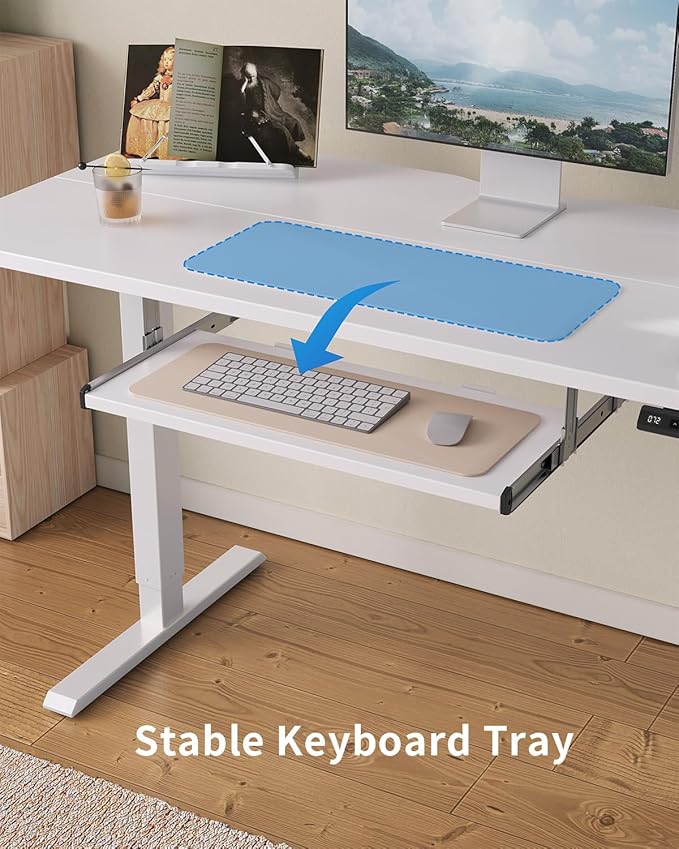 FEZIBO Standing Desk with Keyboard Tray 55 x 24 Inch Adjustable Height Sit Stand Desk with Memory Presets for Home Office Ergonomic Computer Workstation White