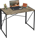 Folding Computer Desk for Home Office – 39 Small Portable Writing Desk Light Brown Oak and Black Frame Space-Saving Modern Study Table No Assembly Required