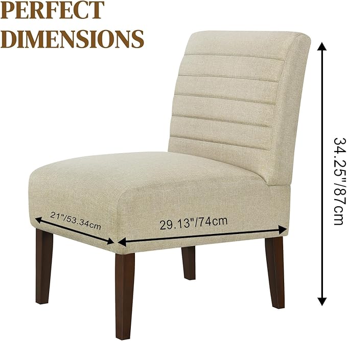 Anwick Beige Modern Accent Chair Mid Century Upholstered Living Room Chair with Wood Legs Comfy Small Accent Chair with Back for Small Spaces Office Bedroom Reading Spaces (Beige)