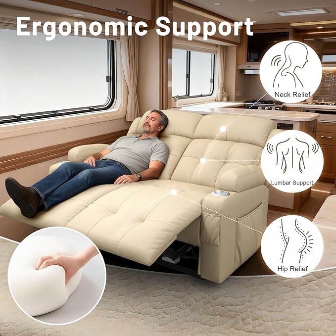 Reclining Loveseat Wall-Hugger Loveseat Recliner Design with USB/Type C Charging &amp Storage &amp Cupholder Pebble-Weave Fabric Recliner Sofa Couch for Living Room Home Theater &amp RV Use