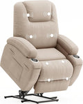 Flamaker Power Lift Chair Massage Recliner Chairs for Elderly - Ergonomic Design with Cup Holders &amp Side Pockets Remote Control (Beige)