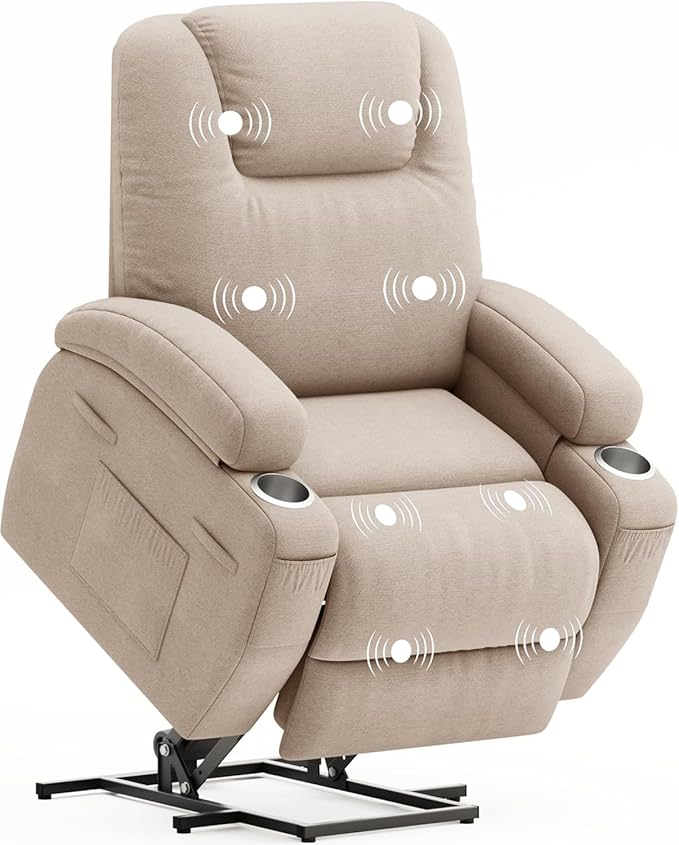 Flamaker Power Lift Chair Massage Recliner Chairs for Elderly - Ergonomic Design with Cup Holders &amp Side Pockets Remote Control (Beige)