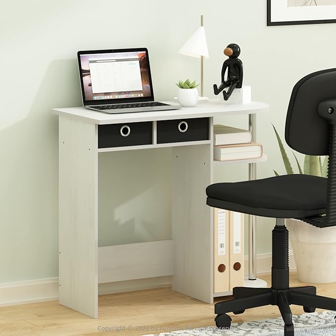 Furinno GO GREEN Desk 31.5 Wide Gaming Desk with 2 Side Shelves and Storage Bins Computer Desk Office Desk for Home Office Study Room Dorm Bedroom White Oak
