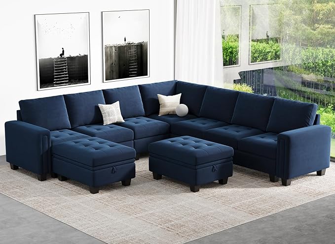 Belffin Corner Seat Module for Modular Sectional Sofa Blue
