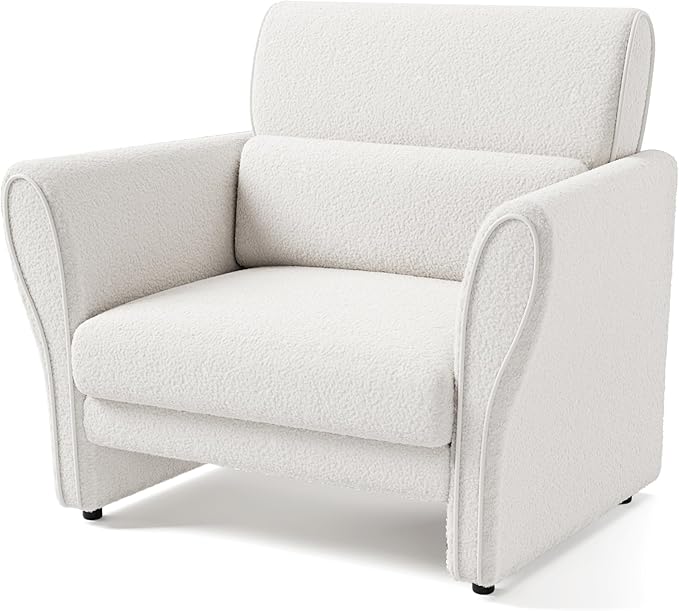 Accent Chair with Arms Upholstered Armchair Comfy Reading Armchair Modern Lounge Chair for Living Room Bedroom Office Comfy Single Sofa 33.5inch White