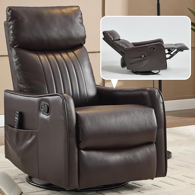 Slim Swivel Rocking Chair Recliner with PocketsLazy Boy Recliners for for AdultsSmall Recliner Chair for Small Spaces Manual Reclining Chair for Living Room Bedroom (Brown 2)