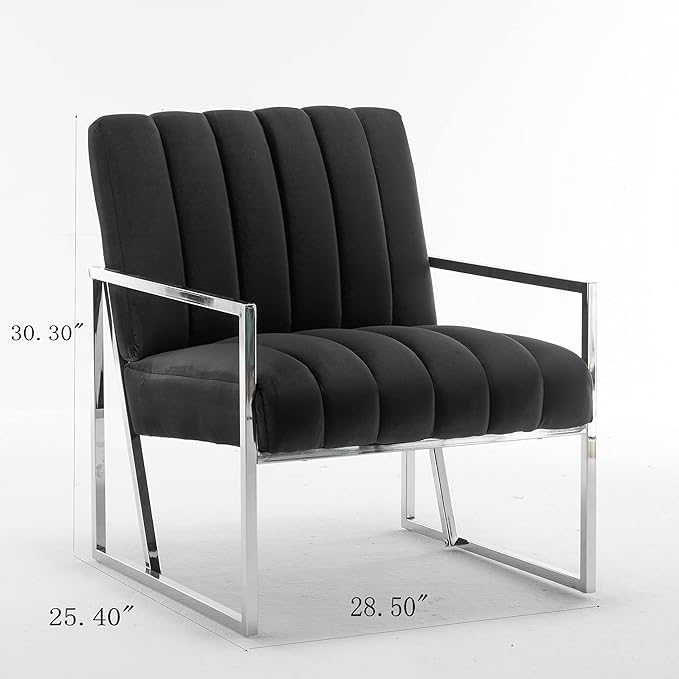 Generic Velvet Vertical Stripe Armchair Gold Metal Frame Accent Chair Suitable for Living Room BedroomBlack