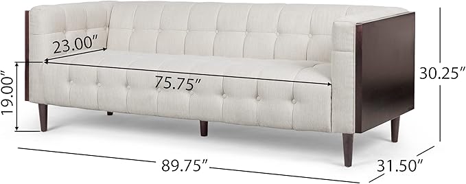 McLarnan Tufted 3 Seater Sofa - Beige/Brown