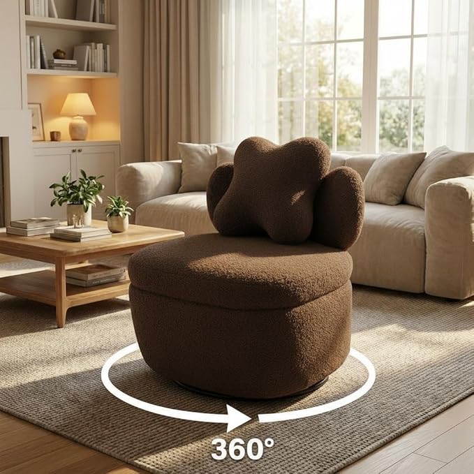 Teddy Velvet Swivel Accent Chair with Storage 360° Rotating Ergonomic Armchair Scratch-Resistant Upholstered Sofa Chair for Living Room Bedroom Nursery Apartment or Small Spaces 300 lbs Capacity