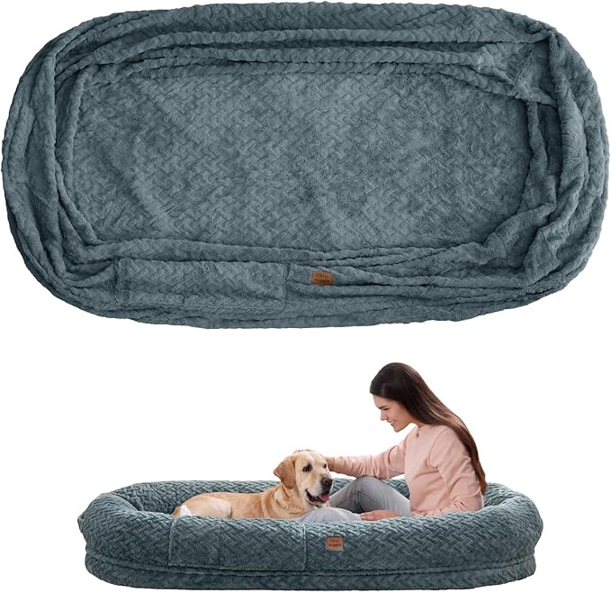 Human Dog Bed Cover - Luxury Faux Fur Giant Size Dog Bed Cover 72x40x10 Grayish Blue