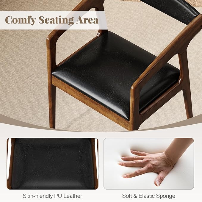 SIMOE Set of 2 PU Leather Accent Chairs Mid-Century Modern Armchairs with Padded Seat and Backrest Rubber Wood Frame Upholstered Reading Chairs for Living Room Leisure
