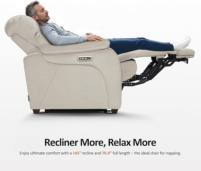MCombo Power Zero Wall Hugger Recliner Chair for Small Space RV Living Room Power Recliner with Adjustable Headrest USB &amp USB-C Charging Ports Fabric ST257 (Beige)