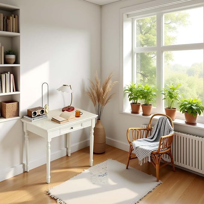 35” White Solid Wood Writing Desk with Drawers Farmhouse Computer Desk with File Storage Ideal for Home Office Bedroom or Study Room